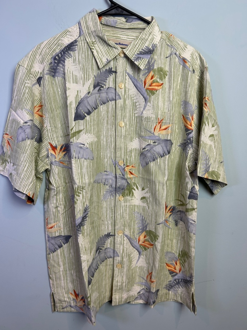 Tommy Bahama Tropical Print Button-Down Shirt Green Blue Orange Costal Medium